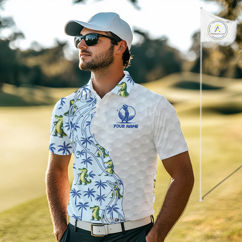 Funny Alligator Palm Tree Mens Golf Polo Shirt Custom Name Golf Top Funny Golf Gifts NBT496