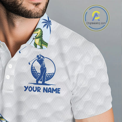 Funny Alligator Palm Tree Mens Golf Polo Shirt Custom Name Golf Top Funny Golf Gifts NBT496