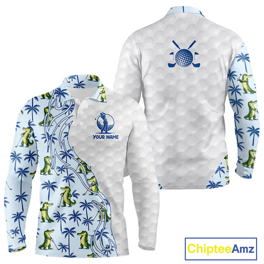 Funny Alligator Palm Tree Mens Golf Polo Shirt Custom Name Golf Top Funny Golf Gifts NBT496