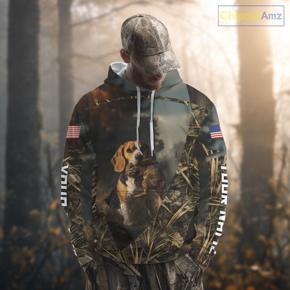 Custom Rabbit Hunting Beagle Dog US Flag Camouflage 3D Shirts, Rabbit Hunting Clothes NBT229
