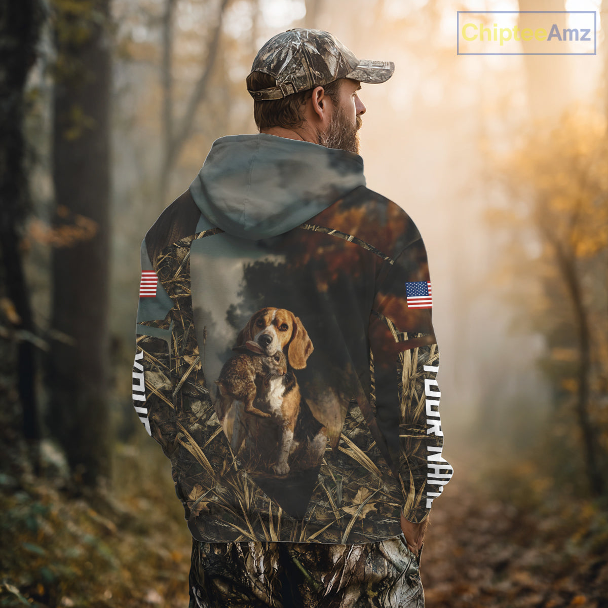 Custom Rabbit Hunting Beagle Dog US Flag Camouflage 3D Shirts, Rabbit Hunting Clothes NBT229