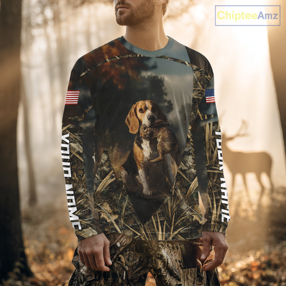 Custom Rabbit Hunting Beagle Dog US Flag Camouflage 3D Shirts, Rabbit Hunting Clothes NBT229