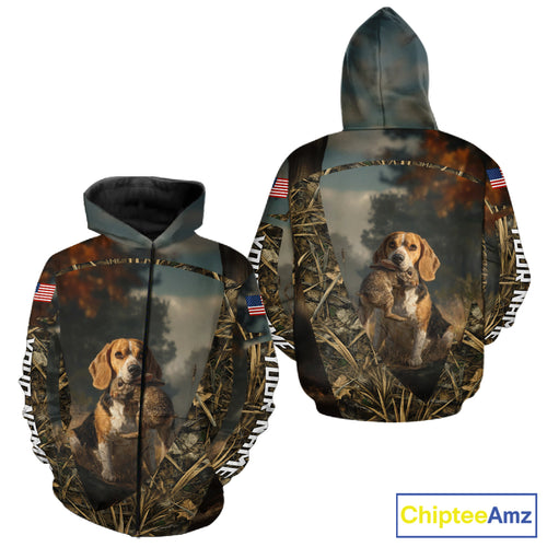 Custom Rabbit Hunting Beagle Dog US Flag Camouflage 3D Shirts, Rabbit Hunting Clothes NBT229