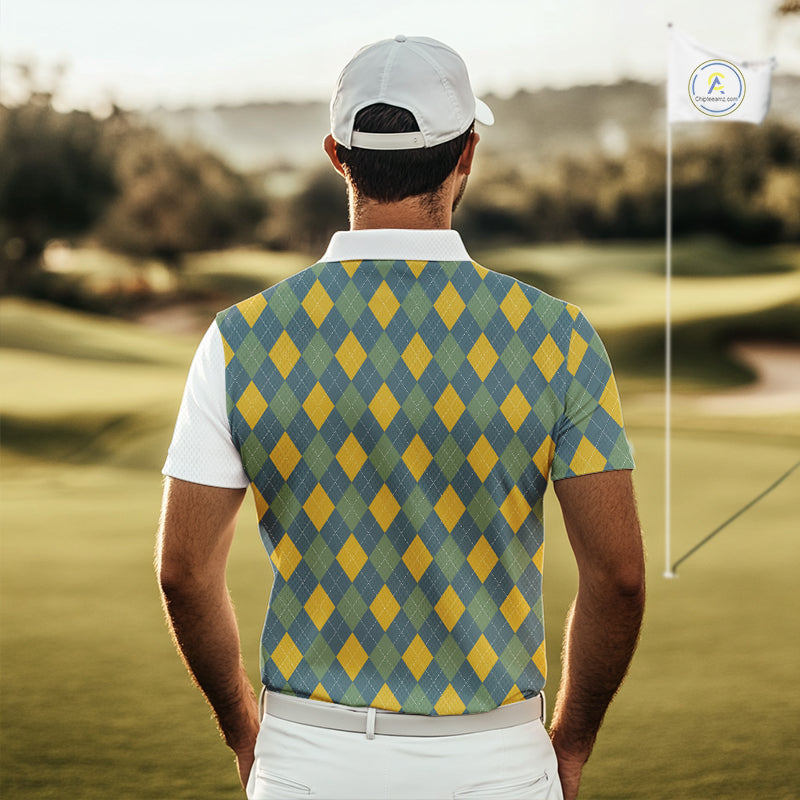 Golf Polo Shirts For Men Custom Argyle Plaid Pattern Golf Shirts, Gift For Golf Lovers NBT513