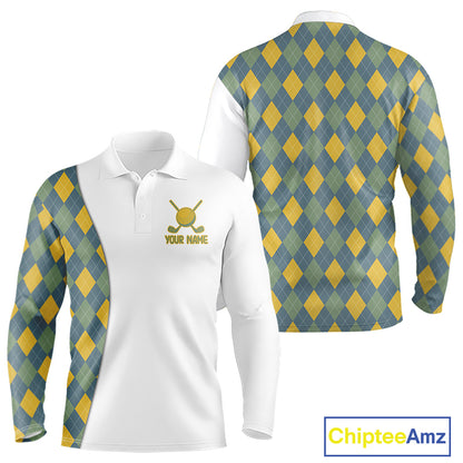 Golf Polo Shirts For Men Custom Argyle Plaid Pattern Golf Shirts, Gift For Golf Lovers NBT513