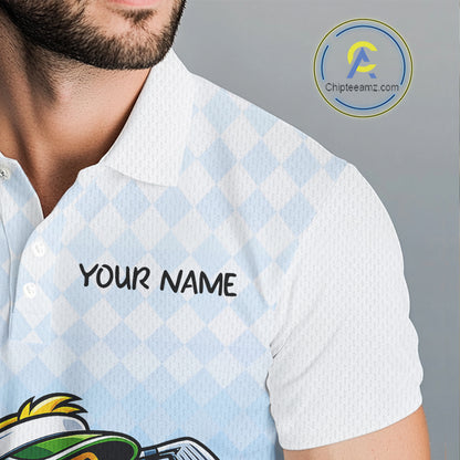 Funny Duck Golf Polo Shirt For Men, Cute Duck With Beer Print Shirt, Sporty Animal Golf Gift|Blue NBT622