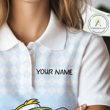 Load image into Gallery viewer, Funny Duck Golf Polo Shirt For Womens, Cute Duck With Beer Print Shirt, Sporty Animal Golf Gift|Blue NBT622