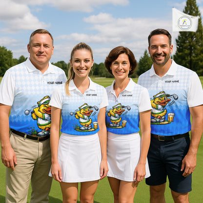 Funny Duck Golf Polo Shirt For Men, Cute Duck With Beer Print Shirt, Sporty Animal Golf Gift|Blue NBT622
