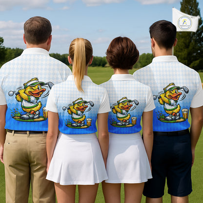 Funny Duck Golf Polo Shirt For Men, Cute Duck With Beer Print Shirt, Sporty Animal Golf Gift|Blue NBT622