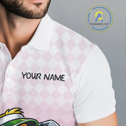 Funny Duck Golf Polo Shirt For Men, Cute Duck With Beer Print Shirt, Sporty Animal Golf Gift|Pink NBT624