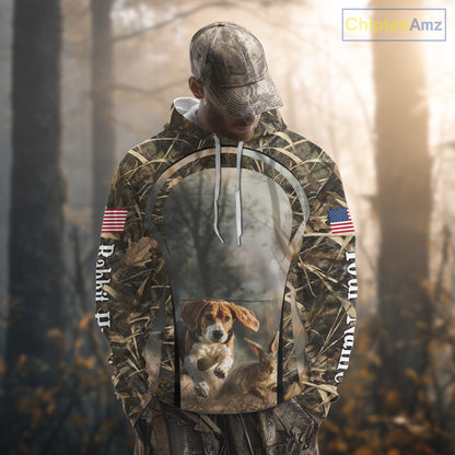 Custom Beagle Dog Rabbit Hunting US Flag Camo Shirts, Rabbit Hunting Gifts for Men NBT234