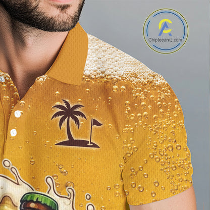 Close-up UPF polyester fabric funny beer bottle golfer custom golf shirt moisture-wicking