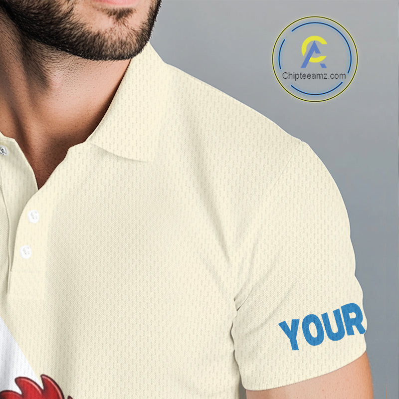 Close-up UPF polyester fabric funny rooster American flag custom golf shirt moisture-wicking