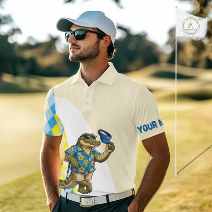 Men golfer is wearing funny rooster American flag custom name on the golf course