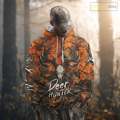 Deer Hunting Orange Camo Deer Skull Full Printing Custom Name Shirts, Custom Deer Hunting Shirt NBT144