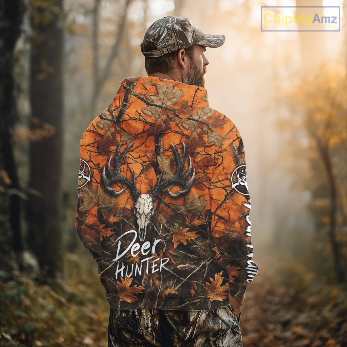 Deer Hunting Orange Camo Deer Skull Full Printing Custom Name Shirts, Custom Deer Hunting Shirt NBT144