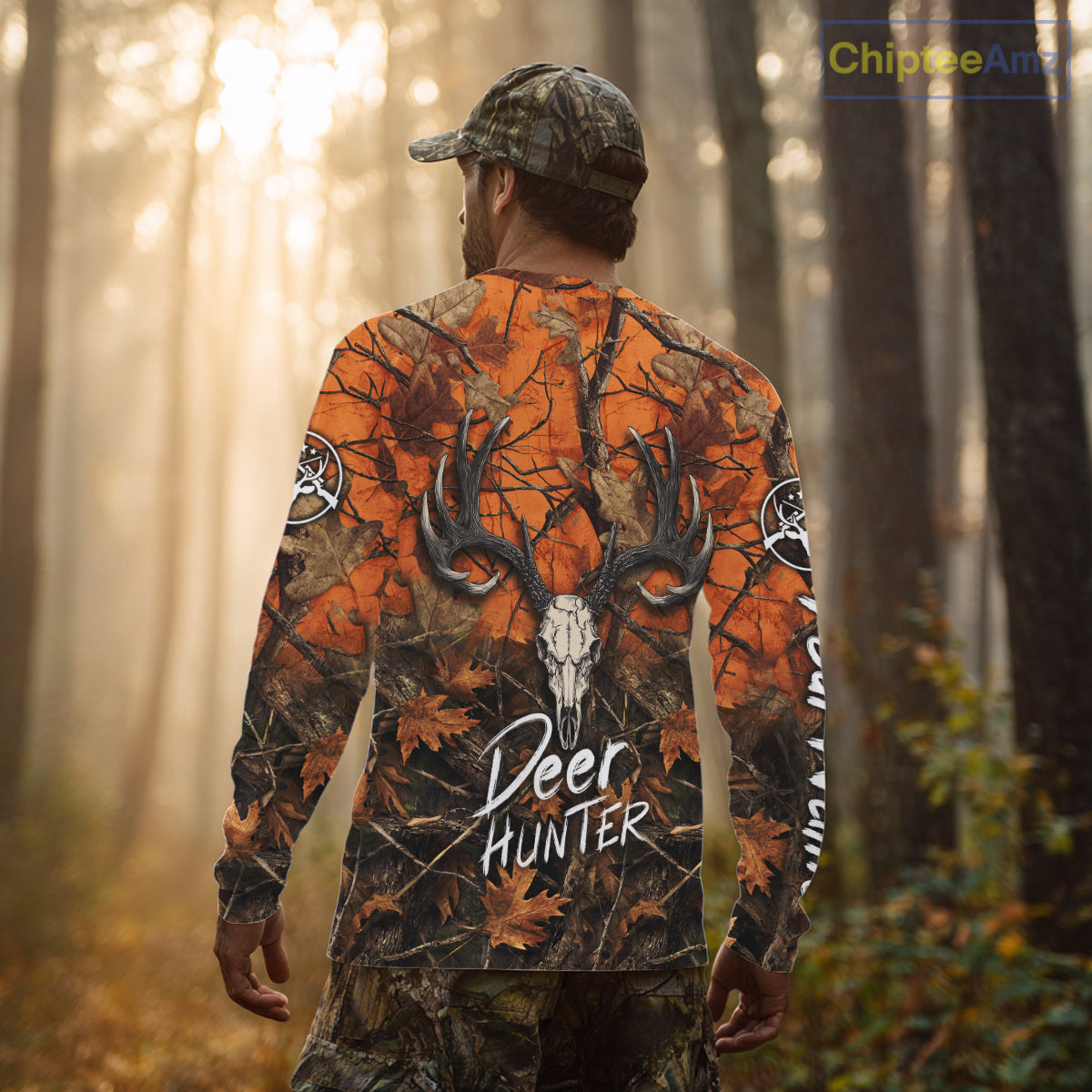 Deer Hunting Orange Camo Deer Skull Full Printing Custom Name Shirts, Custom Deer Hunting Shirt NBT144