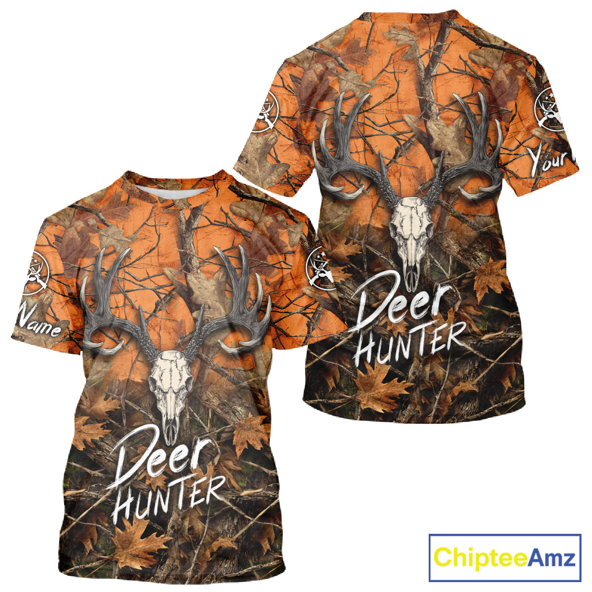 Deer Hunting Orange Camo Deer Skull Full Printing Custom Name Shirts, Custom Deer Hunting Shirt NBT144