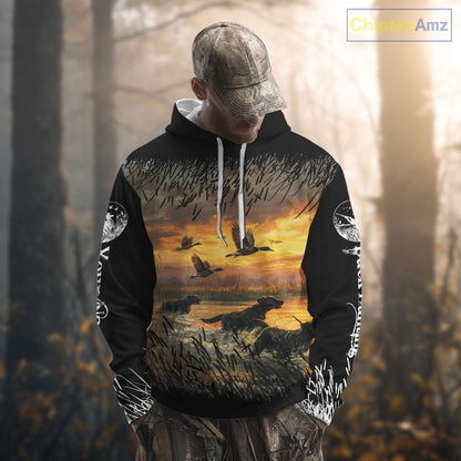 Duck Hunting Mallard Duck with Black Labrador Retriever Dog Custom Name Shirts, Hunting Gifts NBT146