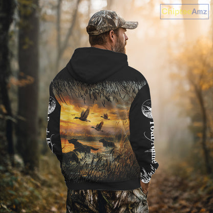 Duck Hunting Mallard Duck with Black Labrador Retriever Dog Custom Name Shirts, Hunting Gifts NBT146