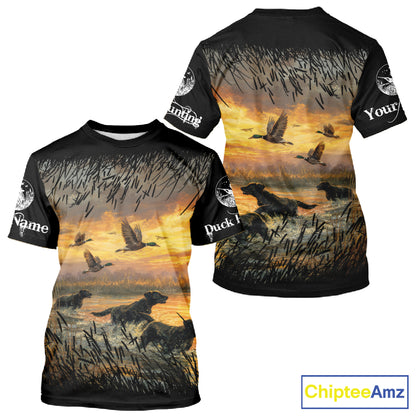 Duck Hunting Mallard Duck with Black Labrador Retriever Dog Custom Name Shirts, Hunting Gifts NBT146