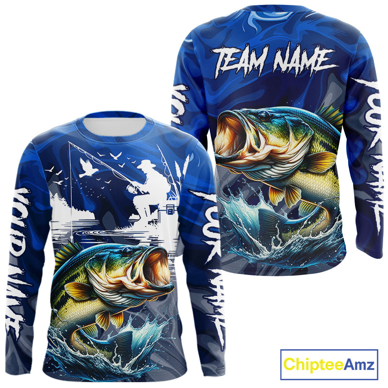 Bass Fishing Jersey Custom Name Long Sleeve Fishing Shirts, Camo Bass Fishing Shirt For Team NBT848
