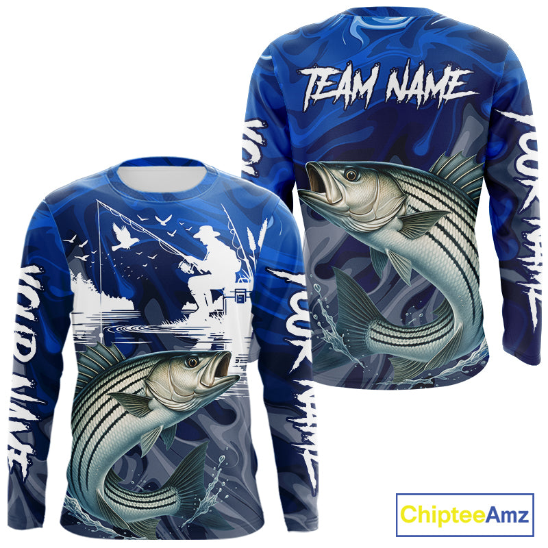 Striped Bass Fishing Jersey Custom Name Long Sleeve Fishing Shirts, Stripe Bass Fishing Shirt For Team NBT849