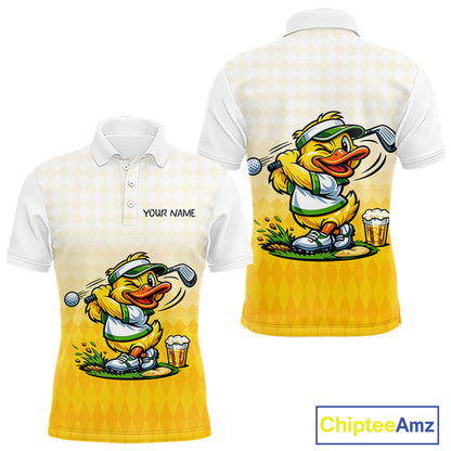 Funny Duck Golf Polo Shirt For Men, Cute Duck With Beer Print Shirt, Sporty Animal Golf Gift NBT516