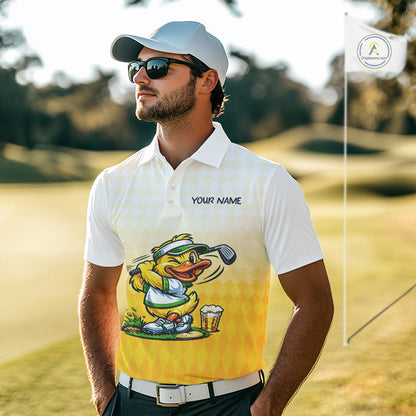 Funny Duck Golf Polo Shirt For Men, Cute Duck With Beer Print Shirt, Sporty Animal Golf Gift NBT516