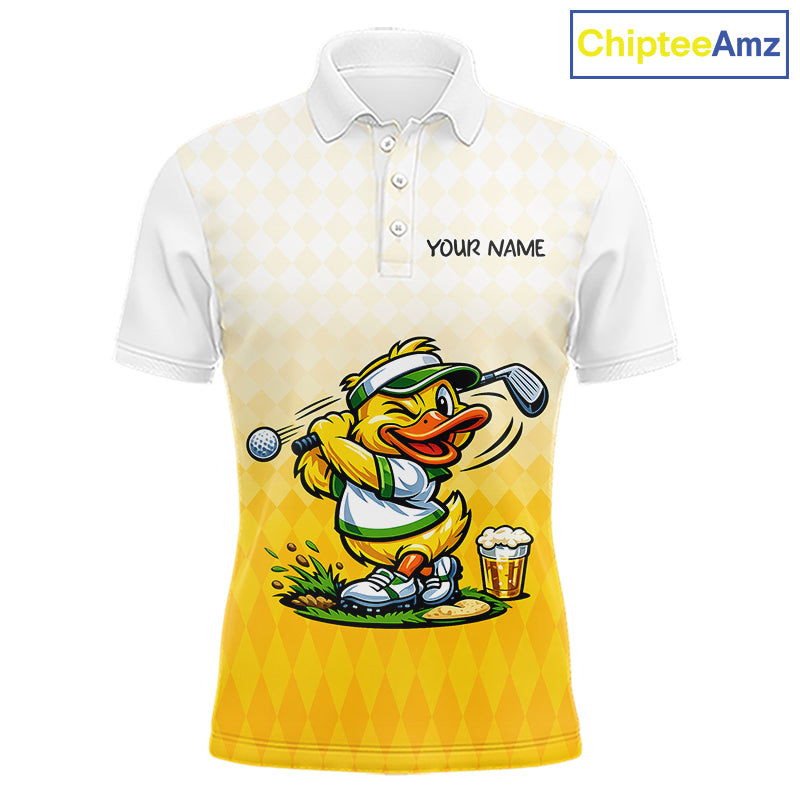 Funny Duck Golf Polo Shirt For Men, Cute Duck With Beer Print Shirt, Sporty Animal Golf Gift NBT516