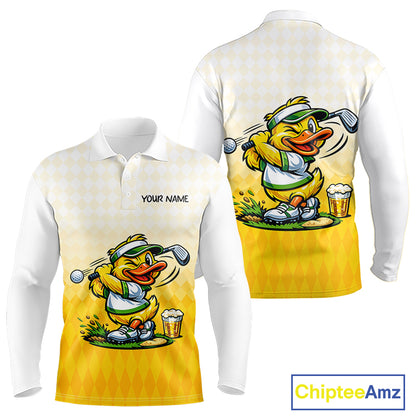 Funny Duck Golf Polo Shirt For Men, Cute Duck With Beer Print Shirt, Sporty Animal Golf Gift NBT516