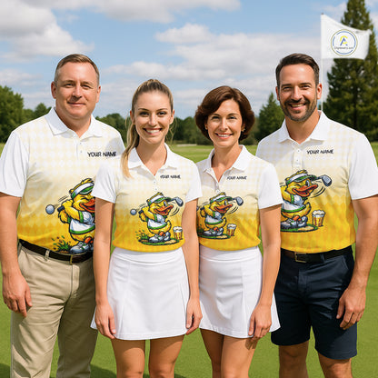 Funny Duck Golf Polo Shirt For Men, Cute Duck With Beer Print Shirt, Sporty Animal Golf Gift NBT516