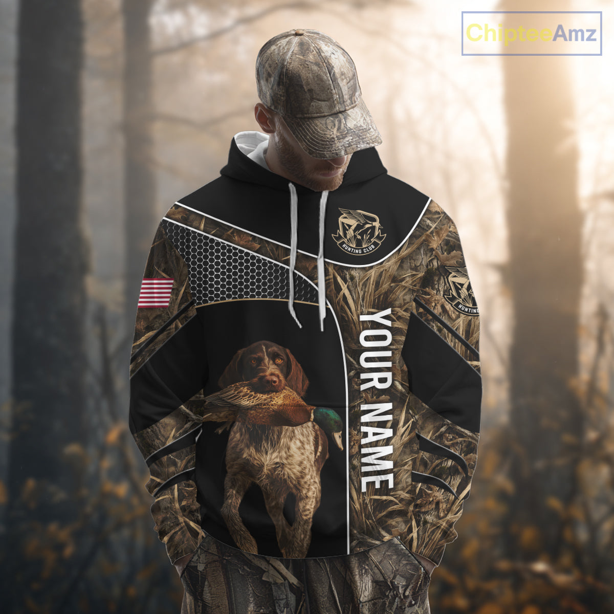 Duck Hunting with German Wirehaired Pointer Dog Camo Custom Name Shirts, Duck Hunting Shirts for Hunter NBT157