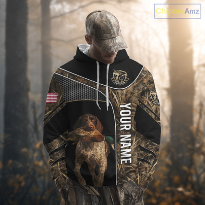 Duck Hunting with German Wirehaired Pointer Dog Camo Custom Name Shirts, Duck Hunting Shirts for Hunter NBT157