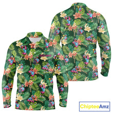 Load image into Gallery viewer, Funny Mens Golf Polo Shirt Custom Green Tropical Flower Flamingo Team Golf Shirts, Golf Gifts NBT660