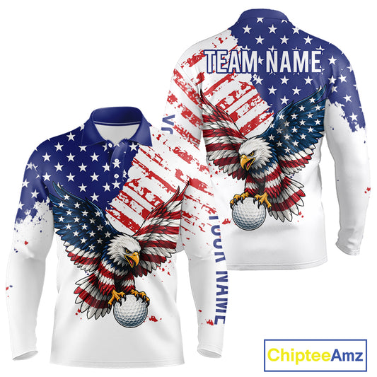 Long-sleeve shirt with American flag and eagle design, featuring 'Team Name' text on a white background.