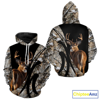 Personalized Whitetail Deer Hunting 3D All Over Printed Hoodie Winter Camo Long Sleeve for Men, Women NBT296