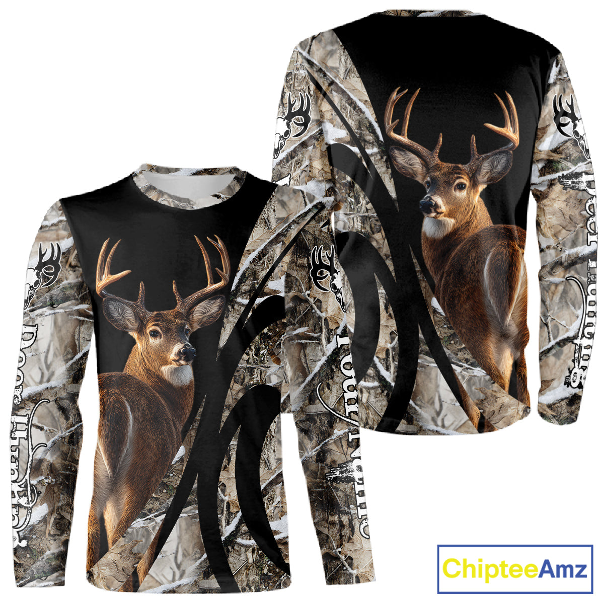 Personalized Whitetail Deer Hunting 3D All Over Printed Hoodie Winter Camo Long Sleeve for Men, Women NBT296