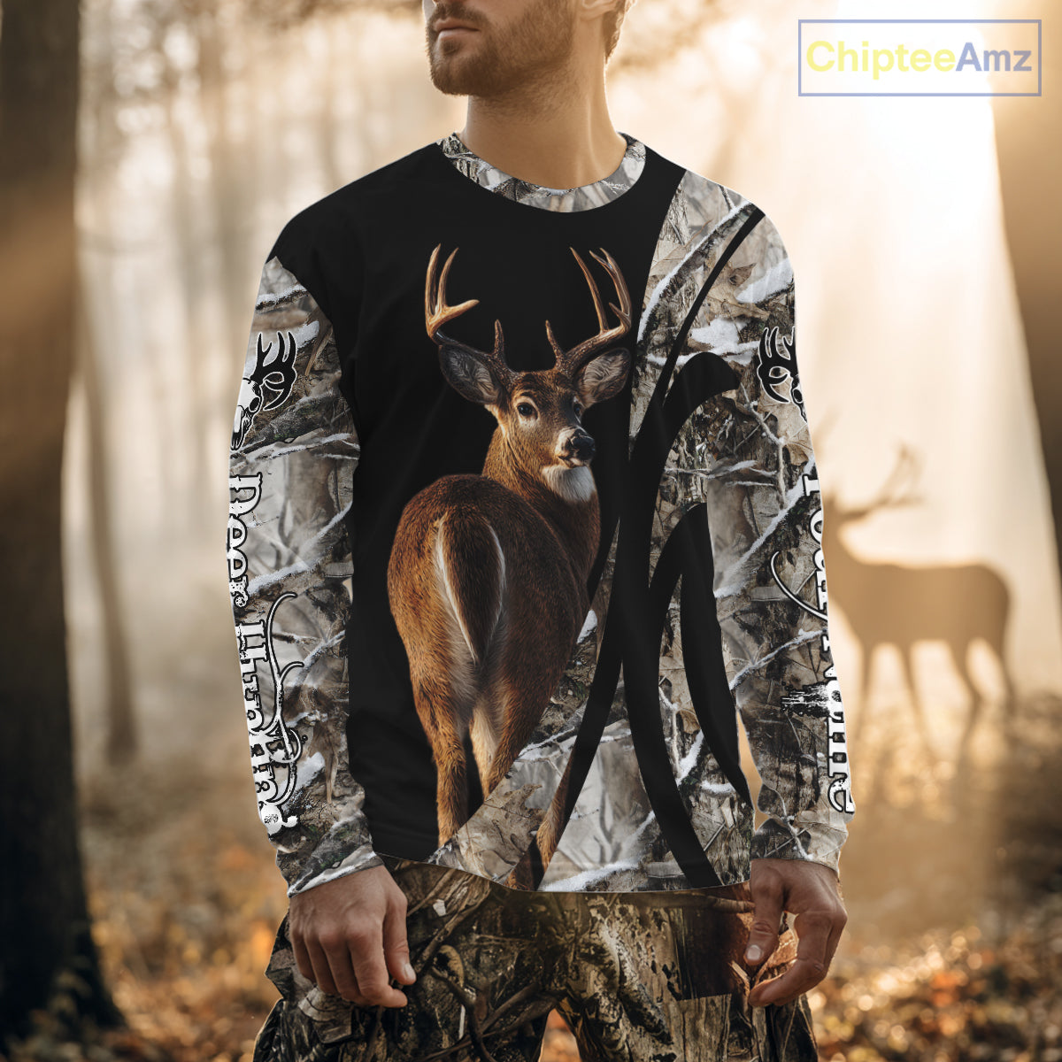 Personalized Whitetail Deer Hunting 3D All Over Printed Hoodie Winter Camo Long Sleeve for Men, Women NBT296