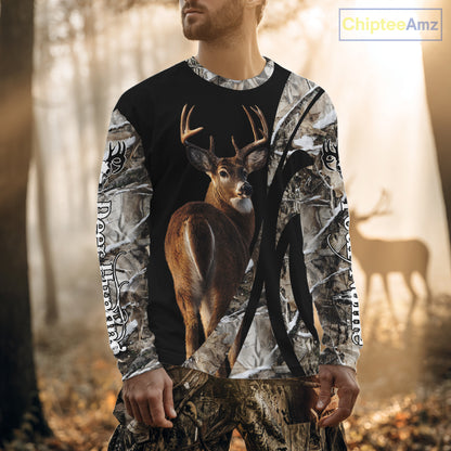 Personalized Whitetail Deer Hunting 3D All Over Printed Hoodie Winter Camo Long Sleeve for Men, Women NBT296