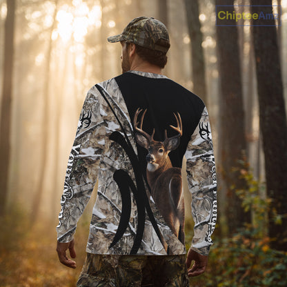 Personalized Whitetail Deer Hunting 3D All Over Printed Hoodie Winter Camo Long Sleeve for Men, Women NBT296