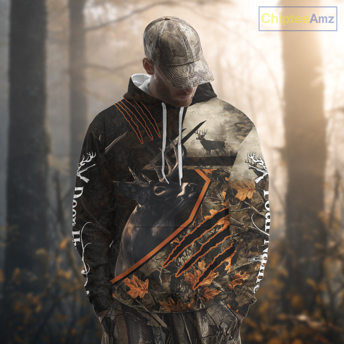 Whitetail Deer Hunting Clothes Custom Name Hoodie Autumn Leaves Camo Hunting Long Sleeve Shirt NBT298