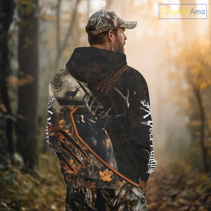 Whitetail Deer Hunting Clothes Custom Name Hoodie Autumn Leaves Camo Hunting Long Sleeve Shirt NBT298