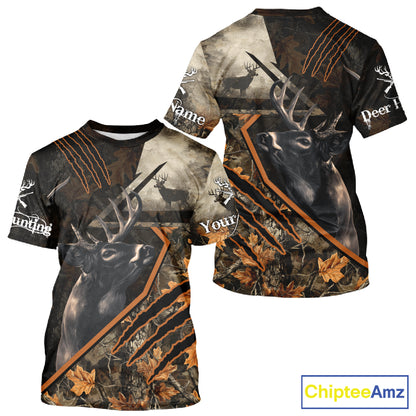 Whitetail Deer Hunting Clothes Custom Name Hoodie Autumn Leaves Camo Hunting Long Sleeve Shirt NBT298
