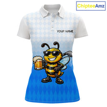Load image into Gallery viewer, Funny Bee Golf Polo Shirt For Women, Cute Bee With Beer Print Shirt, Sporty Animal Golf Gift|Blue NBT664