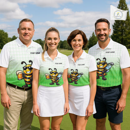 Funny Bee Golf Polo Shirt For Men, Cute Bee With Beer Print Shirt, Sporty Animal Golf Gift|Green NBT665
