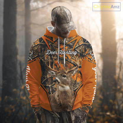Whitetail Deer Hunting 3D Full Orange Camo Shirt Custom Name Best Gift for Hunters NBT249