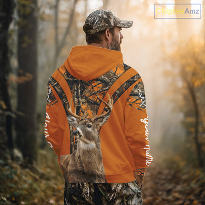 Whitetail Deer Hunting 3D Full Orange Camo Shirt Custom Name Best Gift for Hunters NBT249