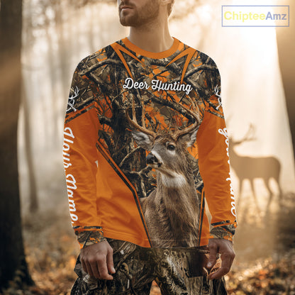 Whitetail Deer Hunting 3D Full Orange Camo Shirt Custom Name Best Gift for Hunters NBT249