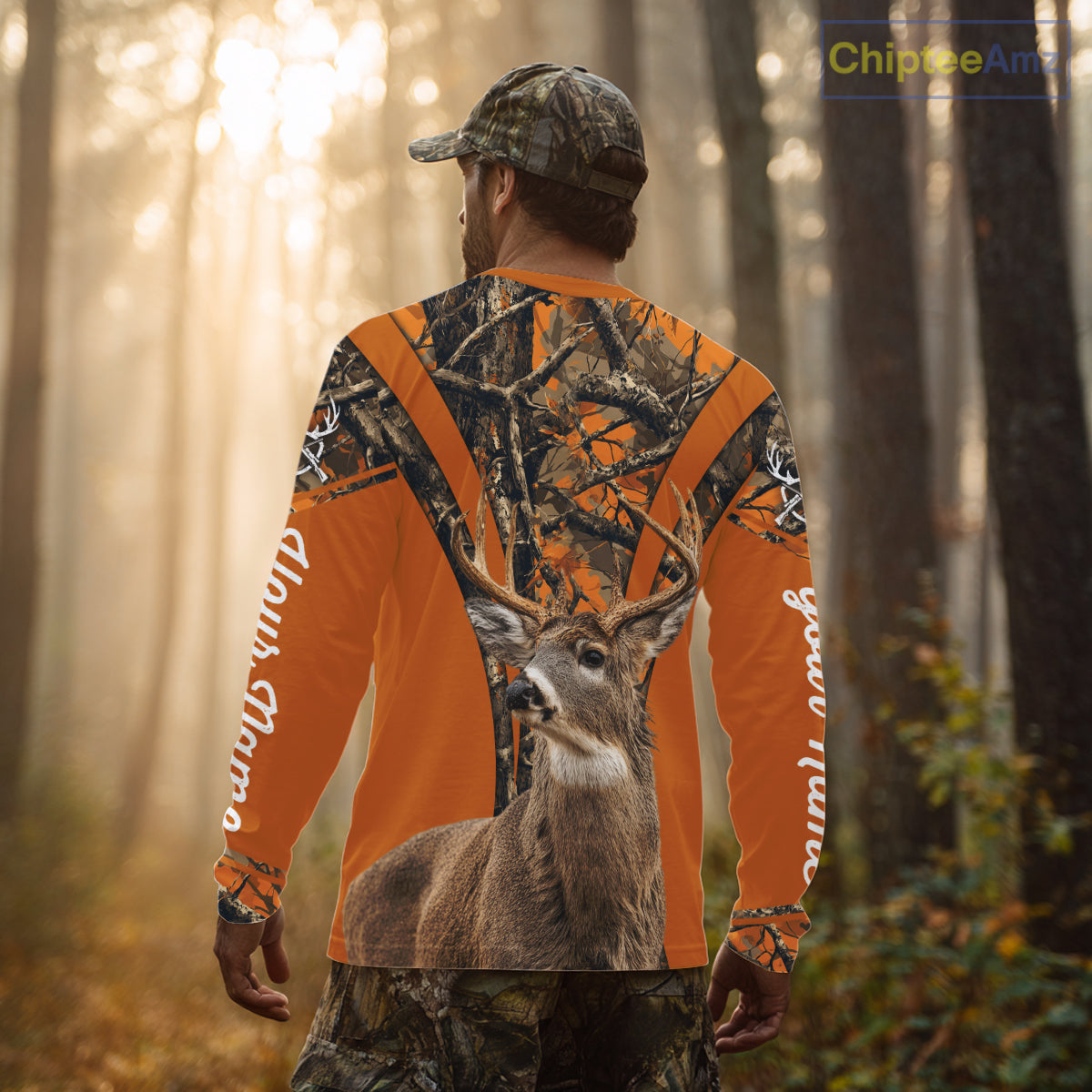 Whitetail Deer Hunting 3D Full Orange Camo Shirt Custom Name Best Gift for Hunters NBT249